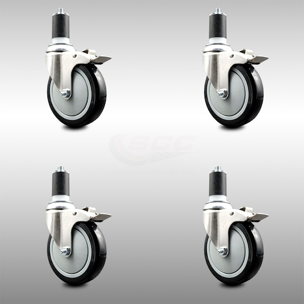 Service Caster 5 Inch 316SS Black Poly Swivel 1-5/8 Inch Expanding Stem Caster Set Lock Brake SCC-SS316TTLEX20S514-PPUB-BLK-158-4 - main